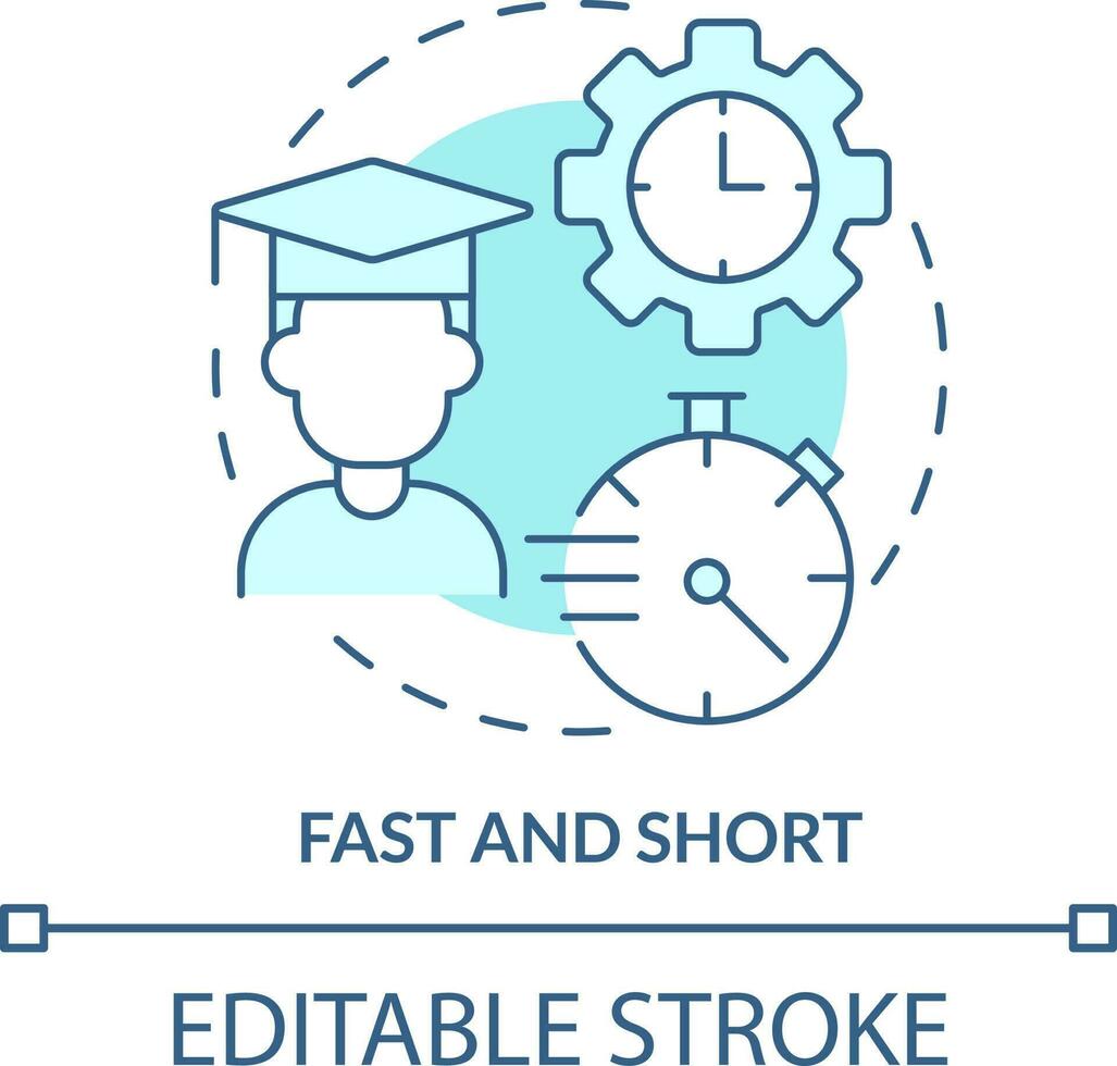 Fast and short turquoise concept icon. Microlearning principle abstract idea thin line illustration. Bite-sized learning. Isolated outline drawing. Editable stroke vector