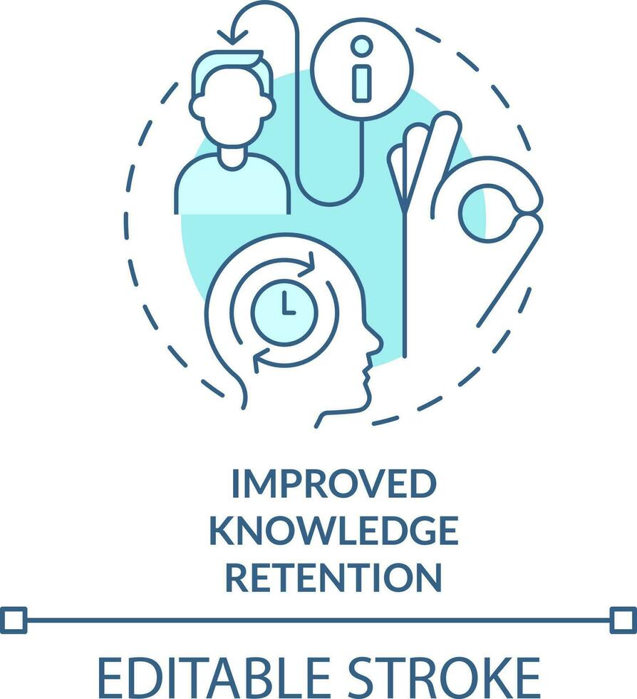 Improved knowledge retention turquoise concept icon. Microtraining benefit abstract idea thin line illustration. Isolated outline drawing. Editable stroke vector