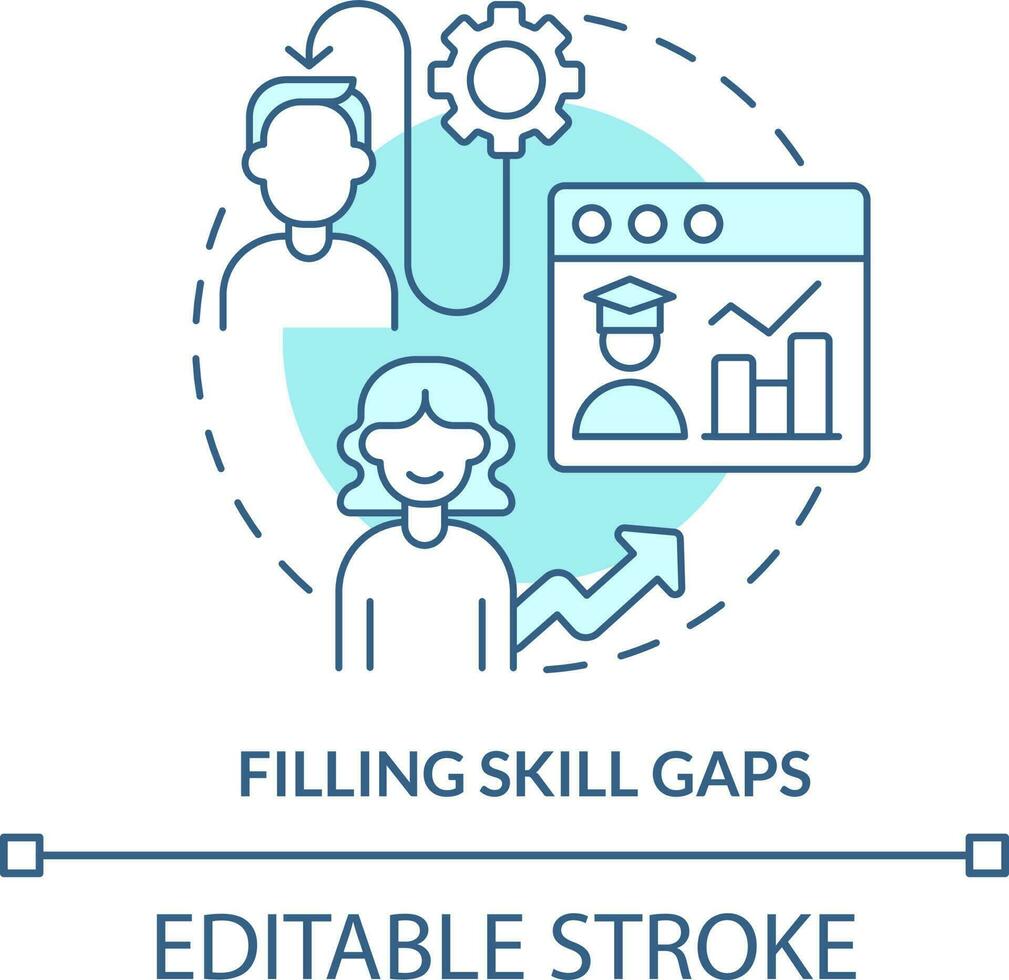 Filling skill gaps turquoise concept icon. Microtraining practice abstract idea thin line illustration. Online training. Isolated outline drawing. Editable stroke vector