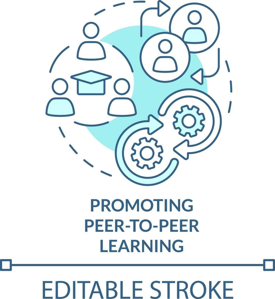 Promoting peer-to-peer learning turquoise concept icon. Microtraining advantage abstract idea thin line illustration. Isolated outline drawing. Editable stroke vector