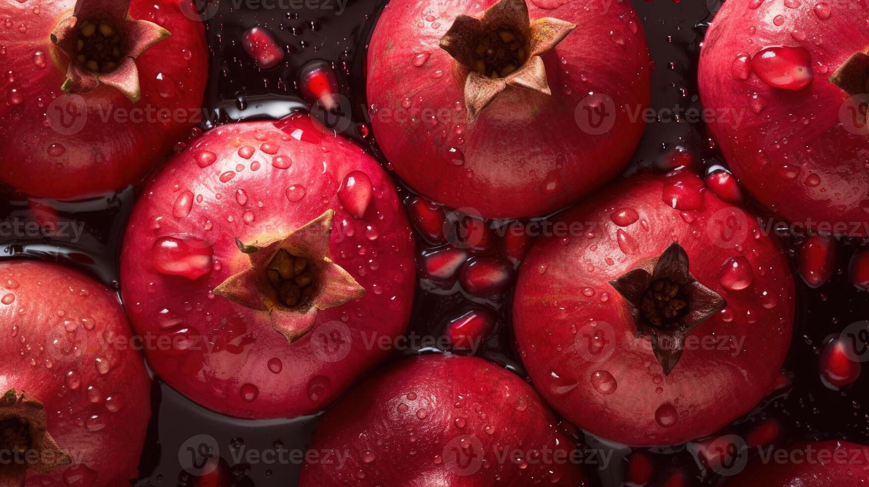 generativo ai, macro Fresco jugoso medio y todo de granada Fruta antecedentes como modelo. de cerca foto con gotas de agua