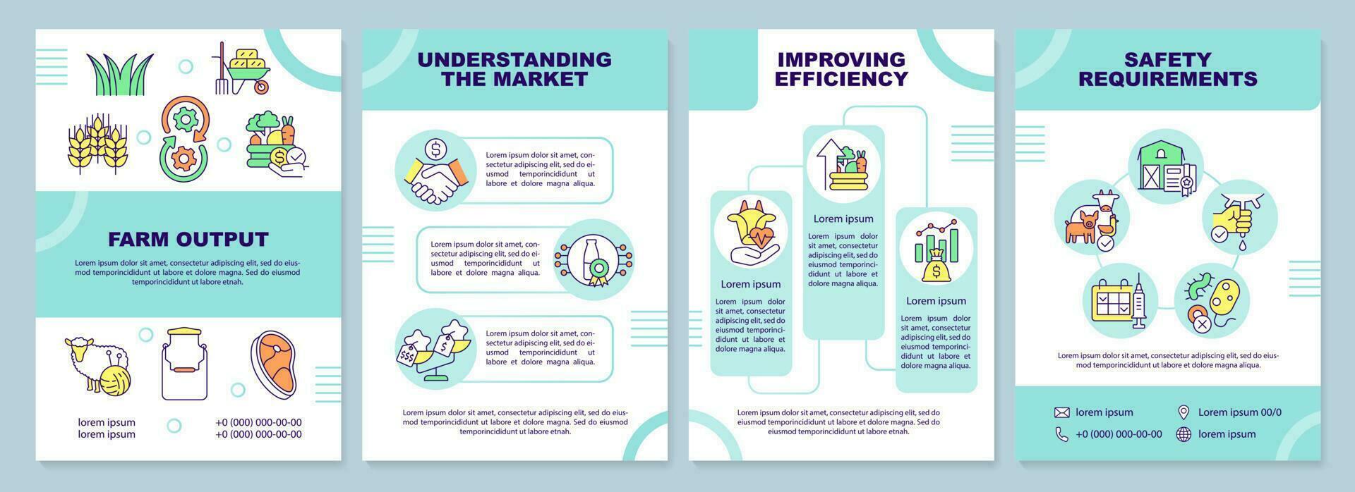 Maximising farm output brochure template. Farming productivity. Leaflet design with linear icons. Editable 4 vector layouts for presentation, annual reports