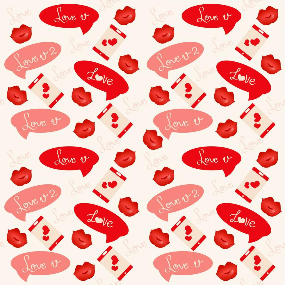 Repeat-less Love Or Romantic Pattern Background In White And Red Color. vector