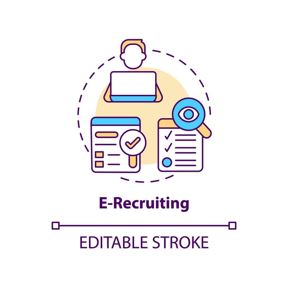 E-recruiting concept icon. Virtual HR services. Remote employment. Online recruitment abstract idea thin line illustration. Isolated outline drawing. Editable stroke vector