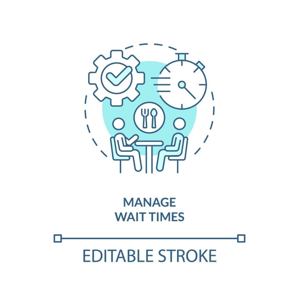 Manage wait times turquoise concept icon. Restaurant customer service abstract idea thin line illustration. Minimizing. Isolated outline drawing. Editable stroke vector