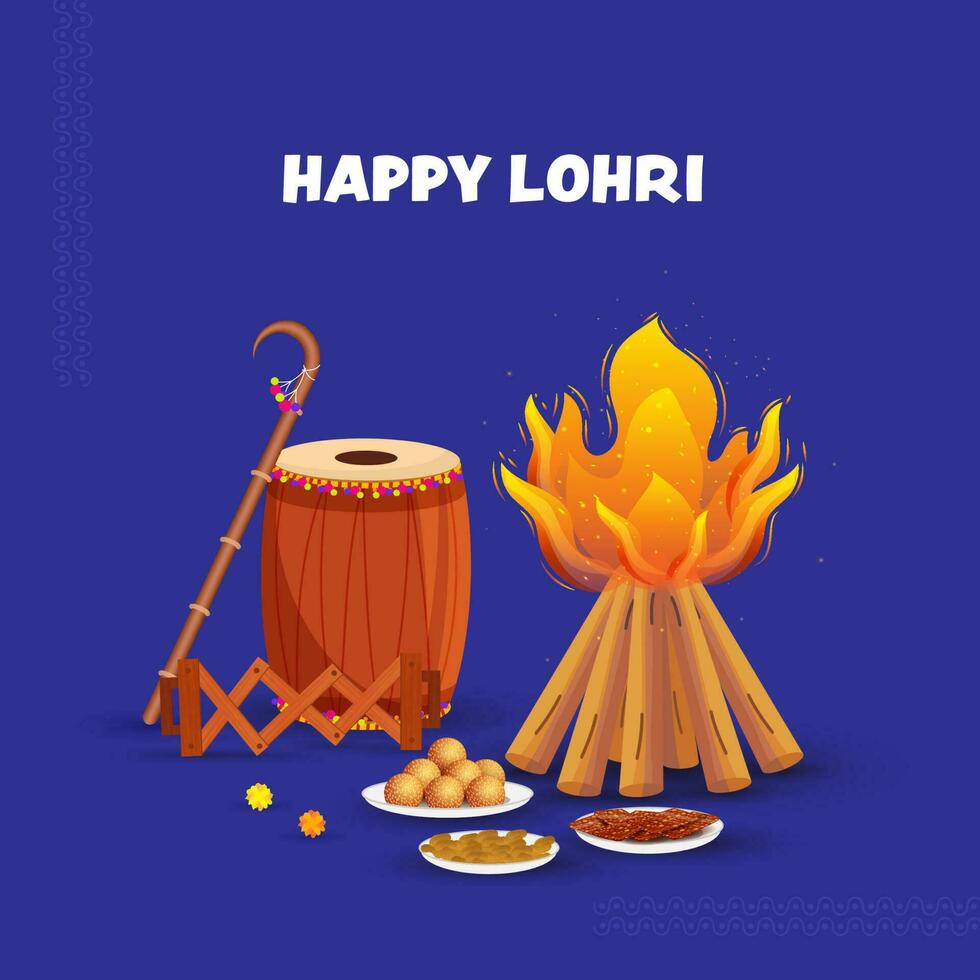 Happy Lohri Celebration Background With Festival Elements. vector