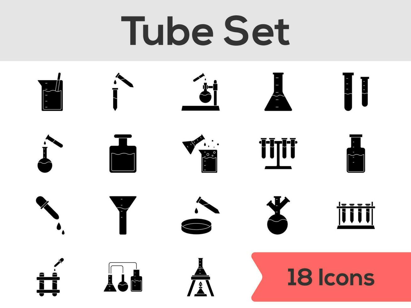 Glyph Style Set Of Lab Tube Icon On White Background. vector