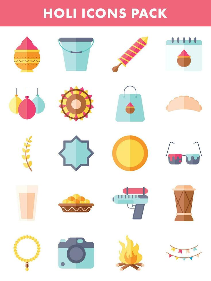 Colorful Set Of Holi Icon Or Symbol In Flat Style. vector