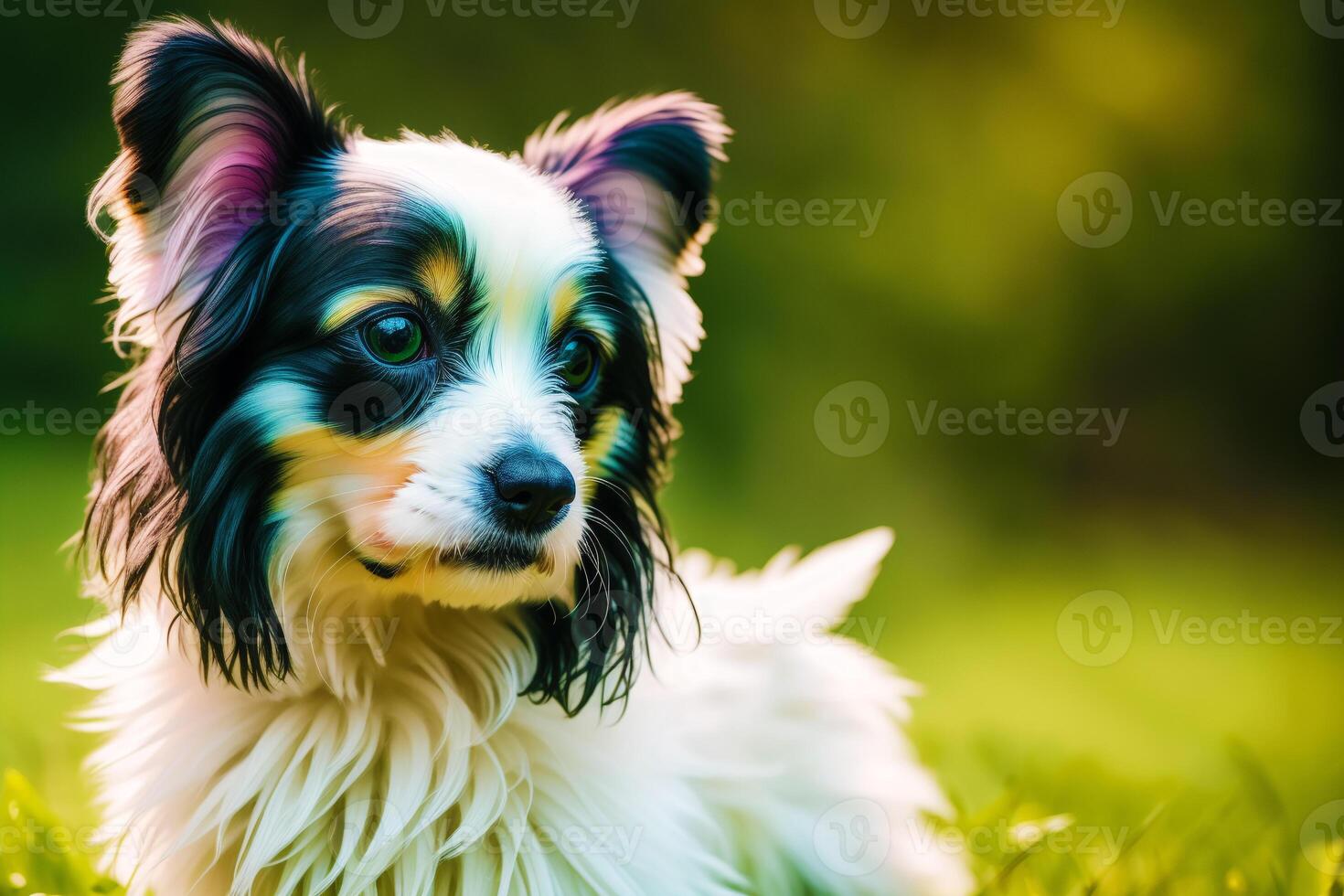 Papillon dog. Portrait of a beautiful Papillon dog playing in the park. photo