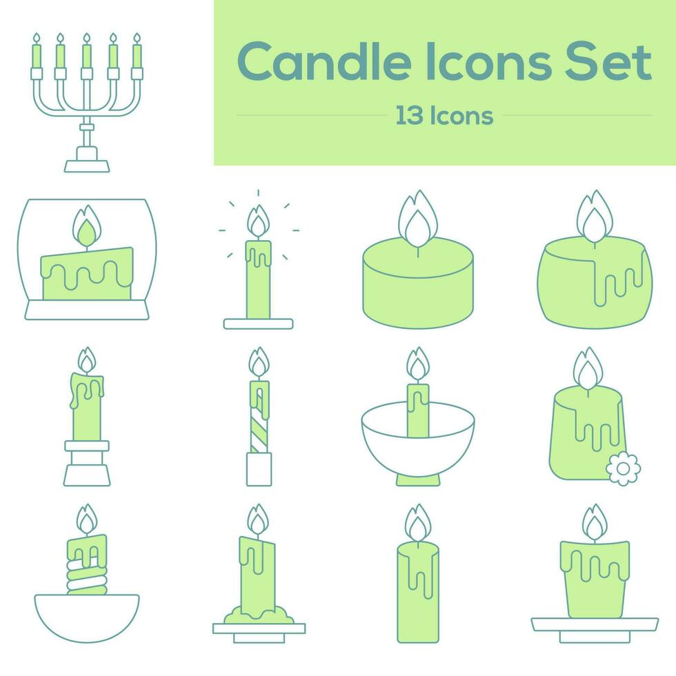 Set Of Candle Icons Ser Green And White Coloe. vector