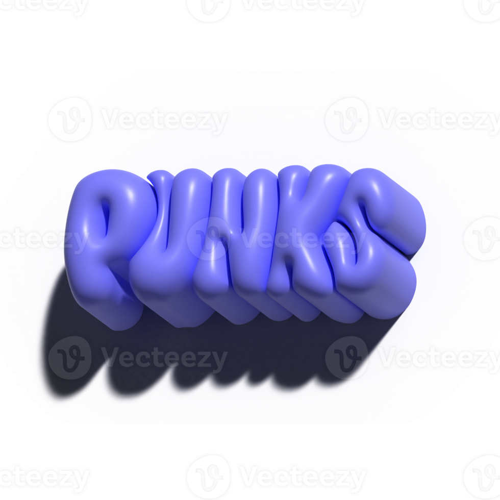 Raster 3d modeling clay word - Punks. Realistic 3d render lettering. Creative monochrome colorful design. 00s volume style illustration. png