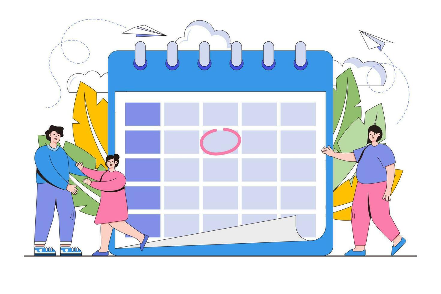 Happy family, pregnant woman, prosperous family concept with mother, father, daughter and baby awaiting replenishment. Outline design style minimal vector illustration for landing page, web banner
