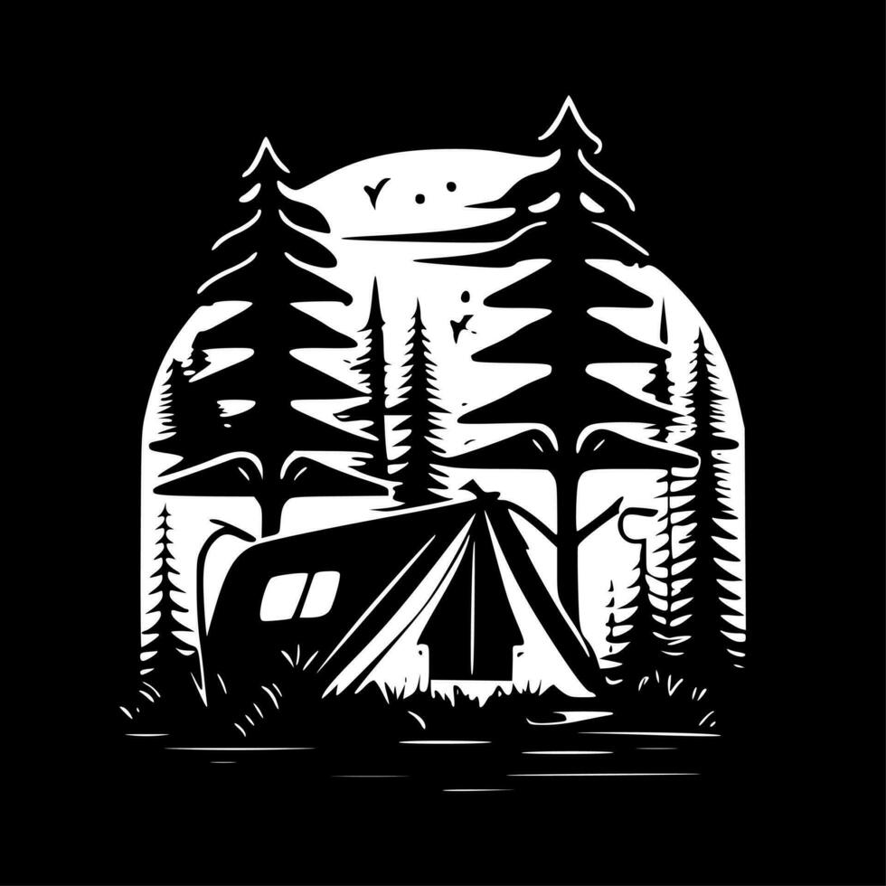 Camping, Black and White Vector illustration