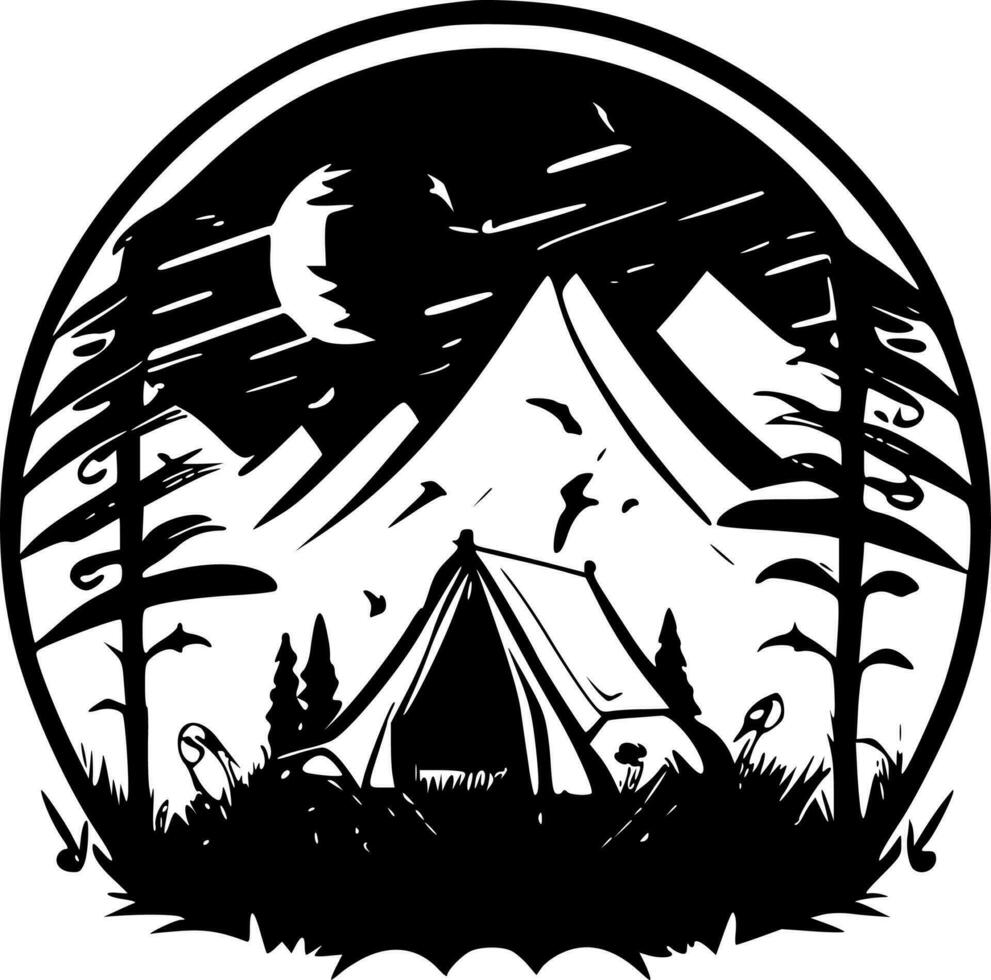 Camping - Black and White Isolated Icon - Vector illustration