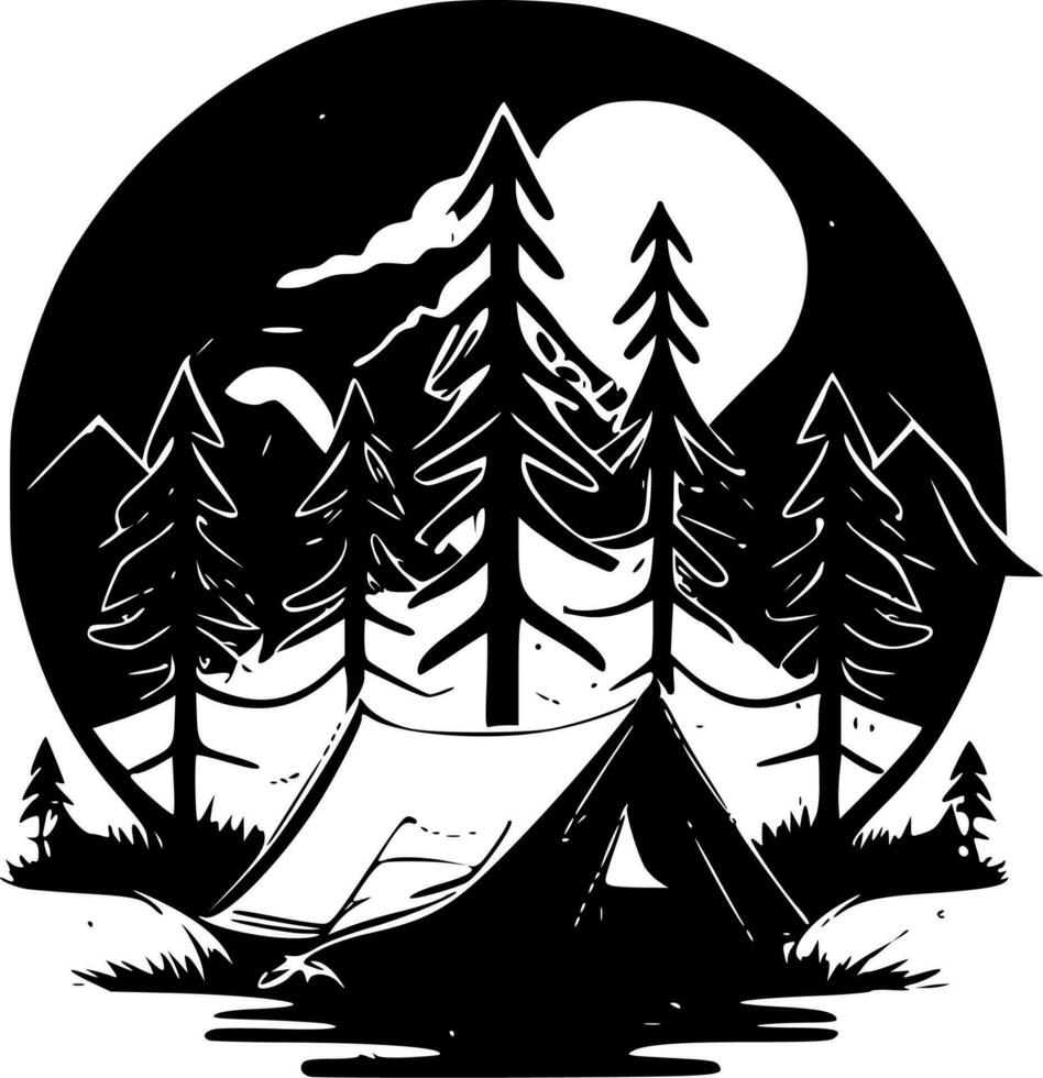 Camping - Black and White Isolated Icon - Vector illustration