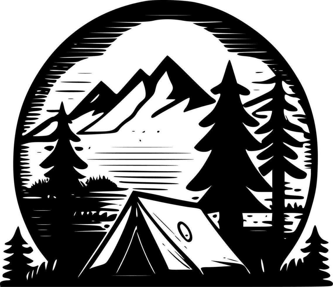 Camping, Black and White Vector illustration