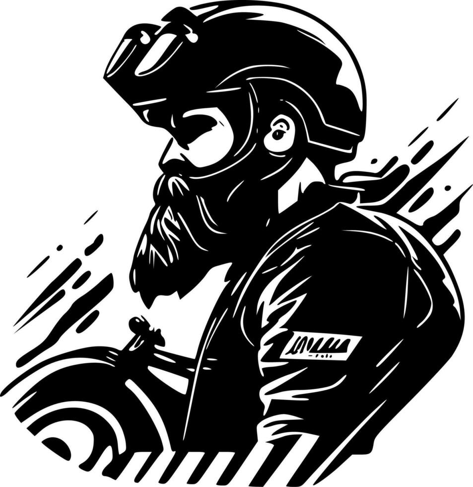 motorista, negro y blanco vector ilustración