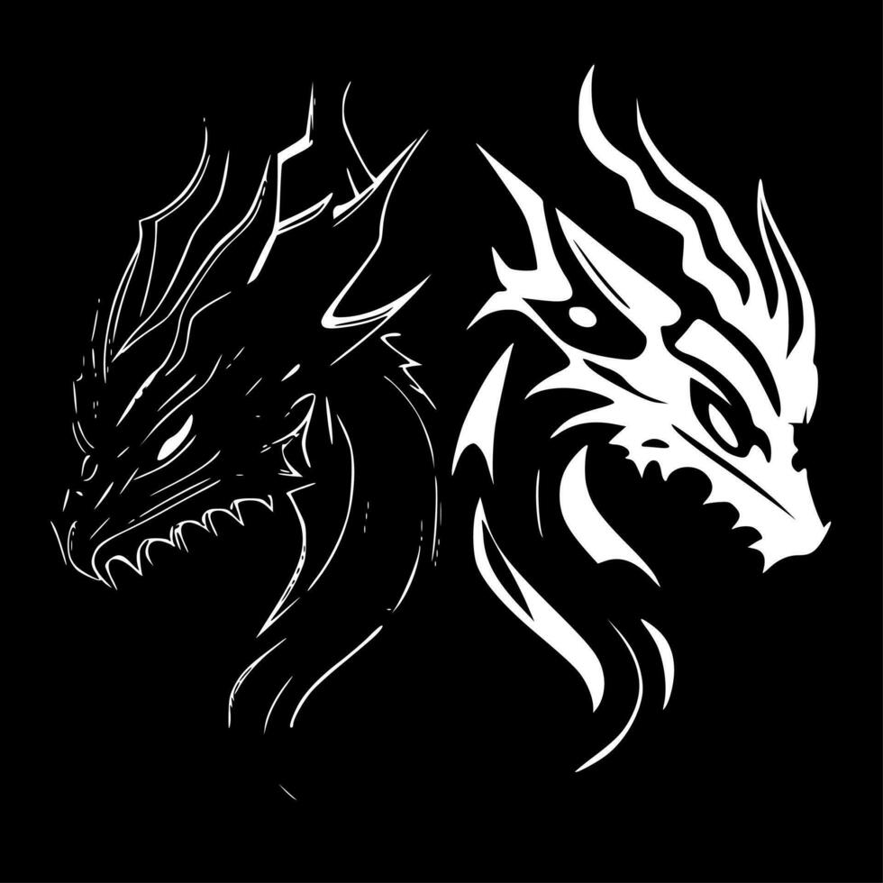 dragones, negro y blanco vector ilustración