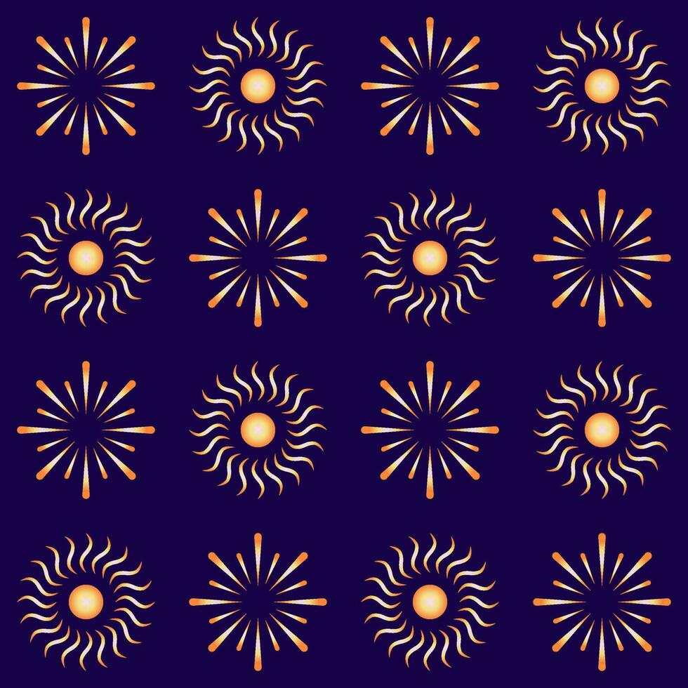 Repeat-less Fireworks Pattern Background In Orange And Blue Color. vector