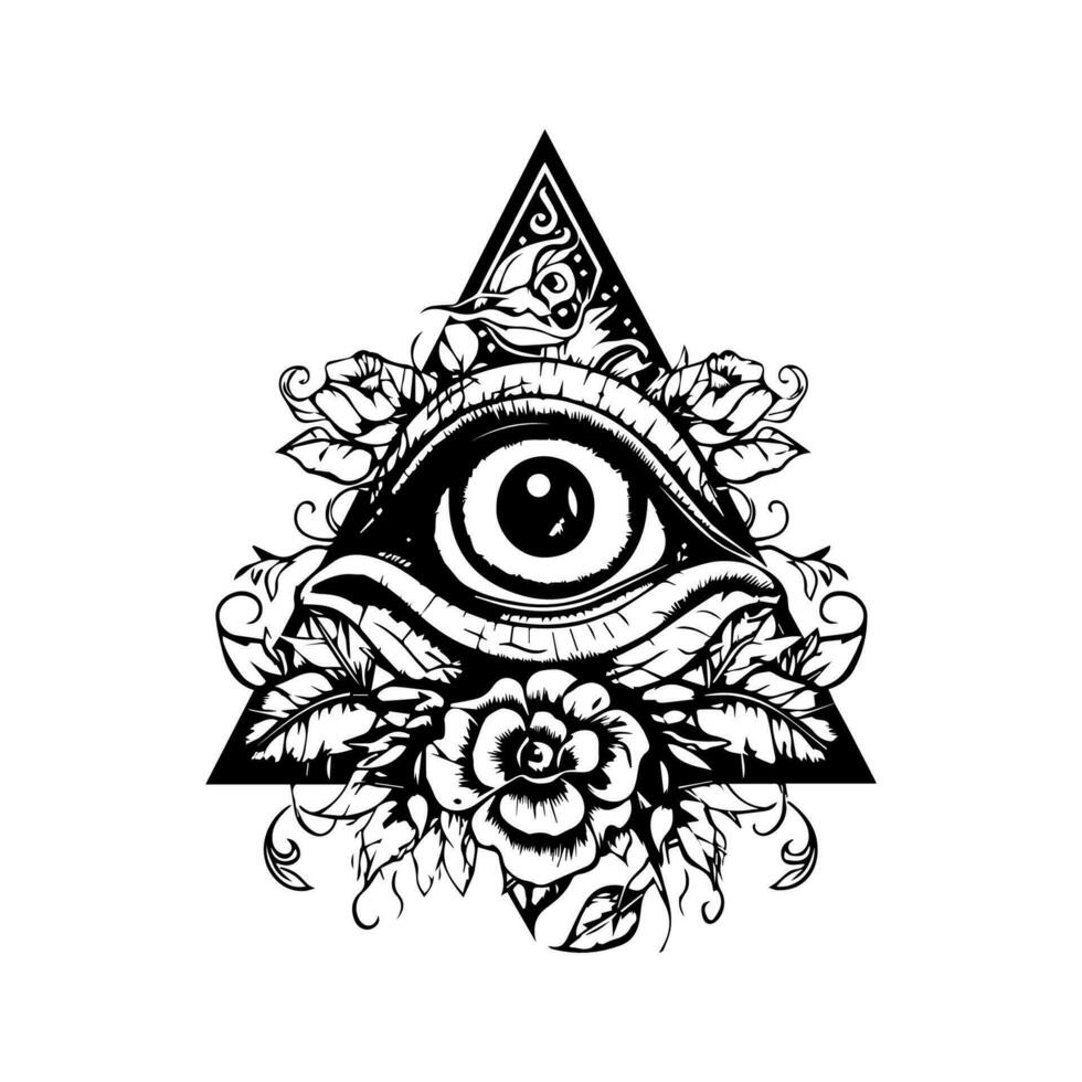 Eye in triangle illustration is a symbol of mystery and intrigue, perfect for those looking to add a touch of mysticism to their designs. vector