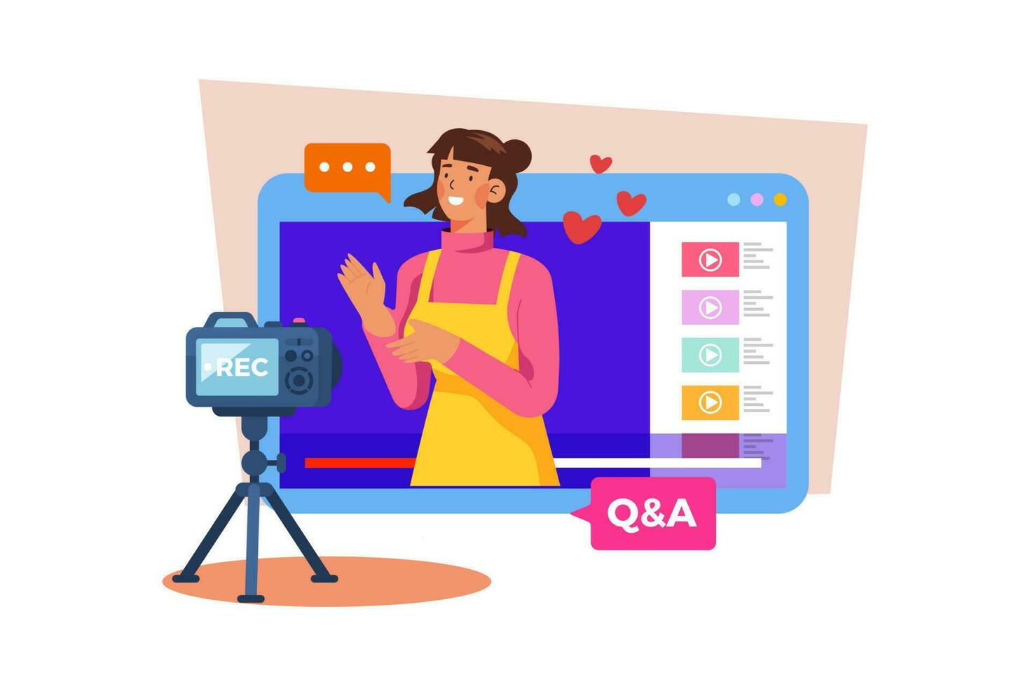 A video creator livestreams a Q and A with their audience. vector