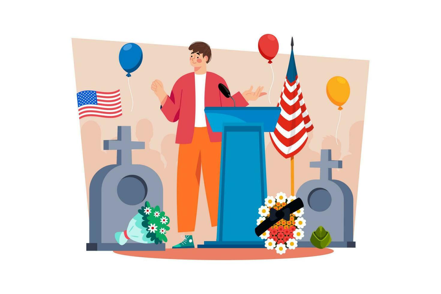 Community leaders deliver speeches to honor those who have served and sacrificed. vector