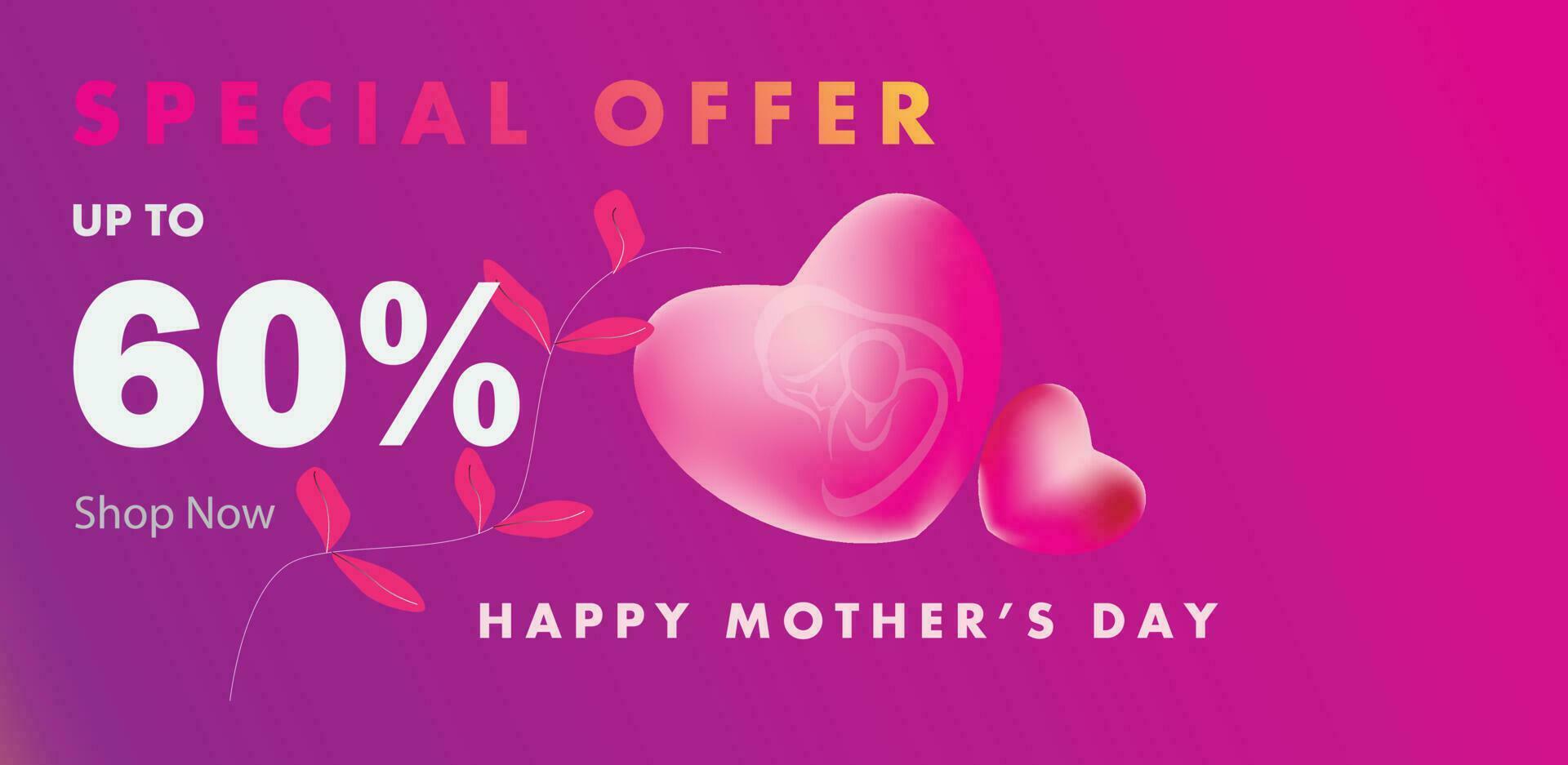 Mother's Day Poster or banner with sweet hearts and gift box on purple background.Promotion and shopping template or background for Love and Mother's day concept.Vector illustration eps Vector