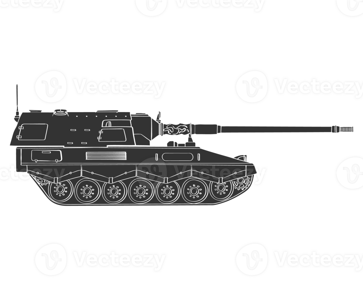 Military armored vehicle black doodle. Selfpropelled howitzer. German