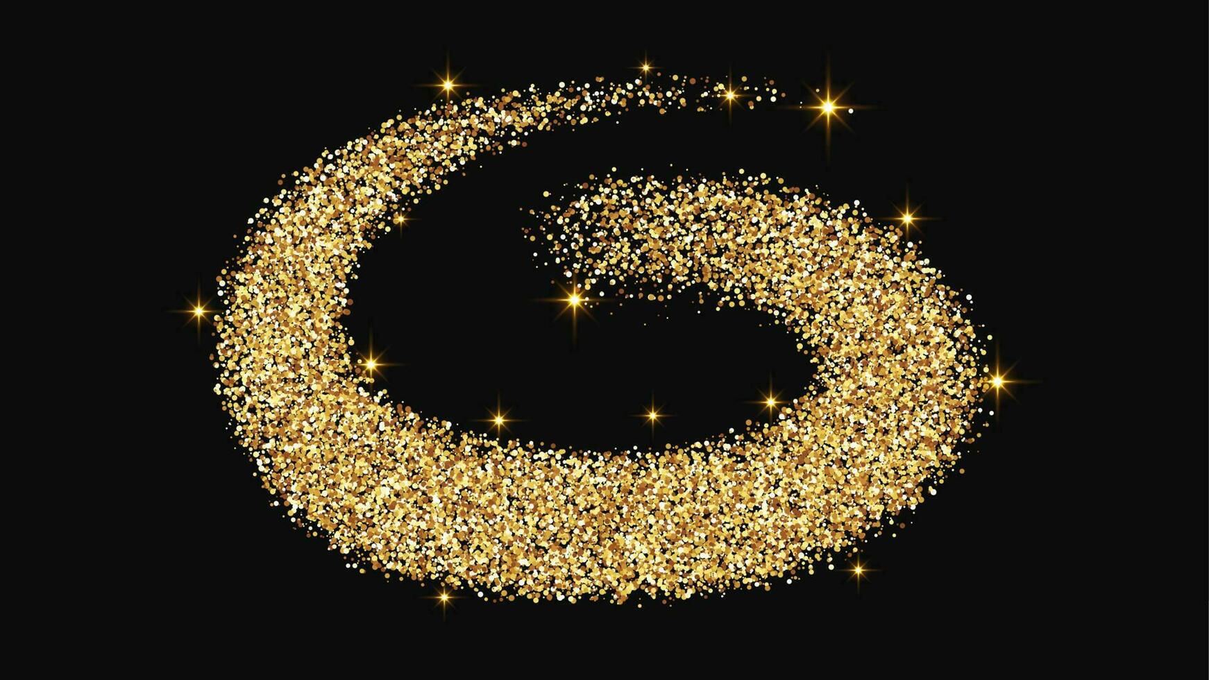 Gold glittering confetti wave and stardust. Golden magical sparkles on dark background. Vector illustration