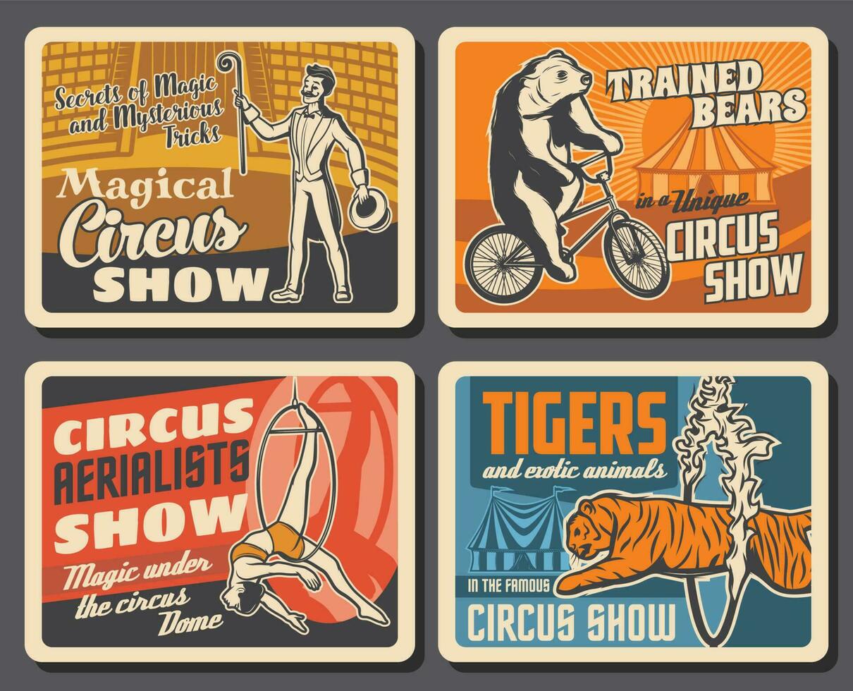 Circus performers, animal, chapiteau carnival tent vector