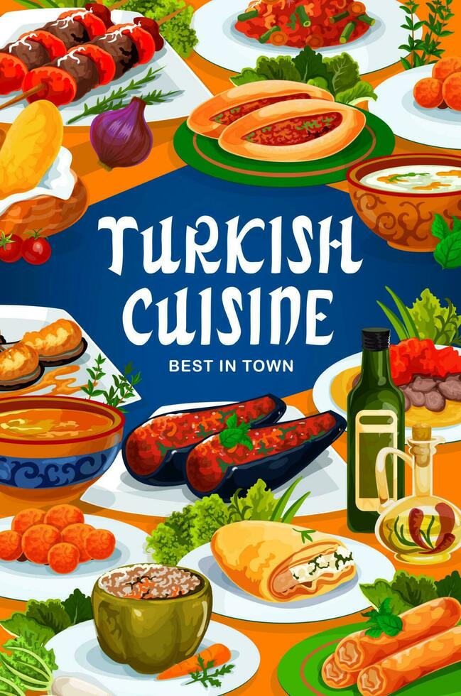 Turkish national dishes, authentic restaurant menu vector