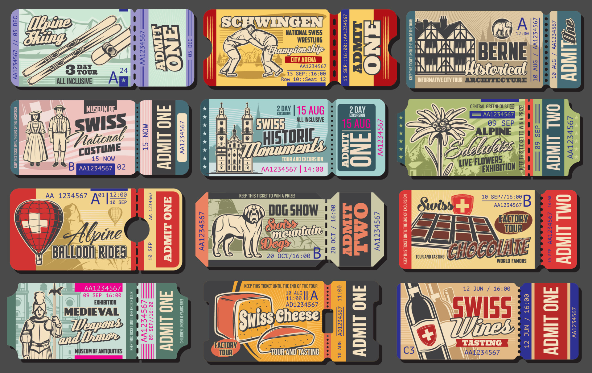 Switzerland tourism and travel landmark tickets 23589360 Vector Art at