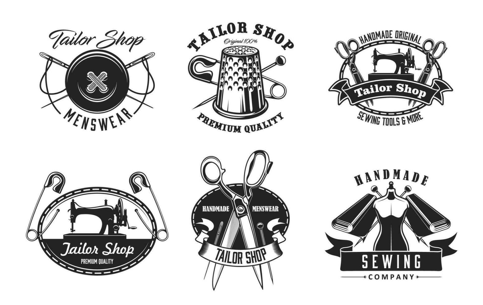 Tailor shop, dressmaker, tailoring, sewing icons vector