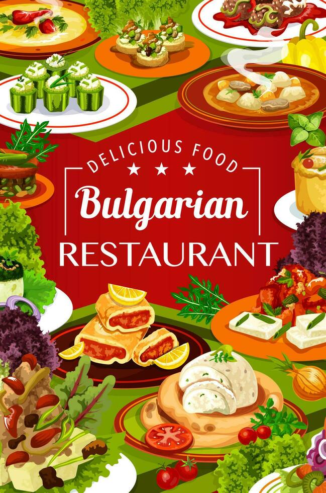 Bulgarian cuisine restaurant food of meat, veggies vector