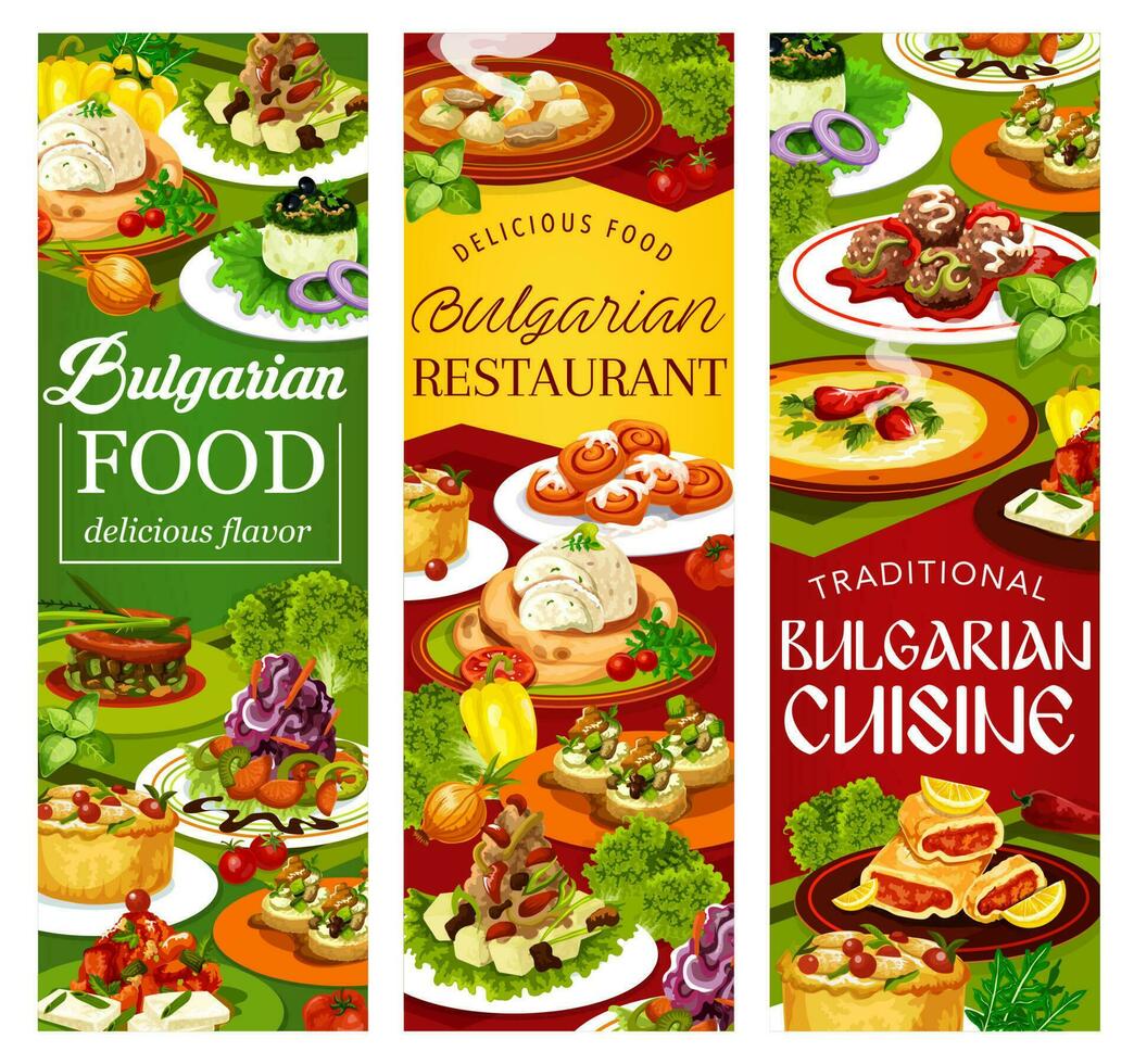 Bulgarian cuisine vegetable and meat food banners vector