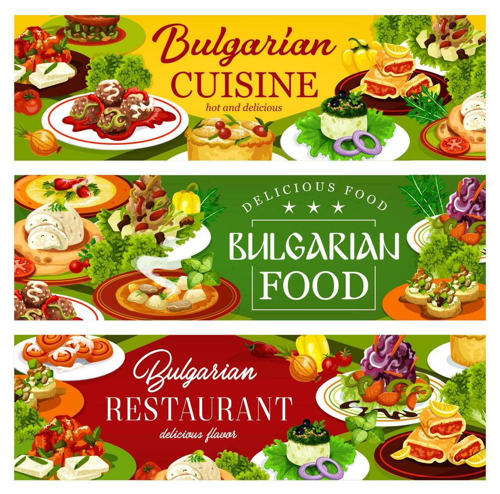 búlgaro cocina restaurante comida pancartas vector