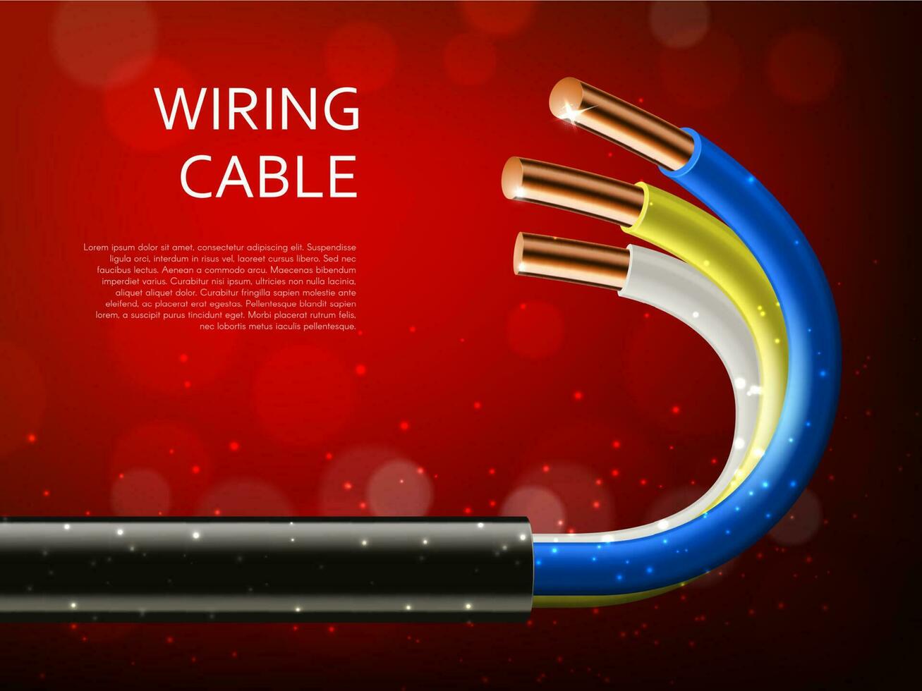 Electrical power cable with realistic copper wires vector