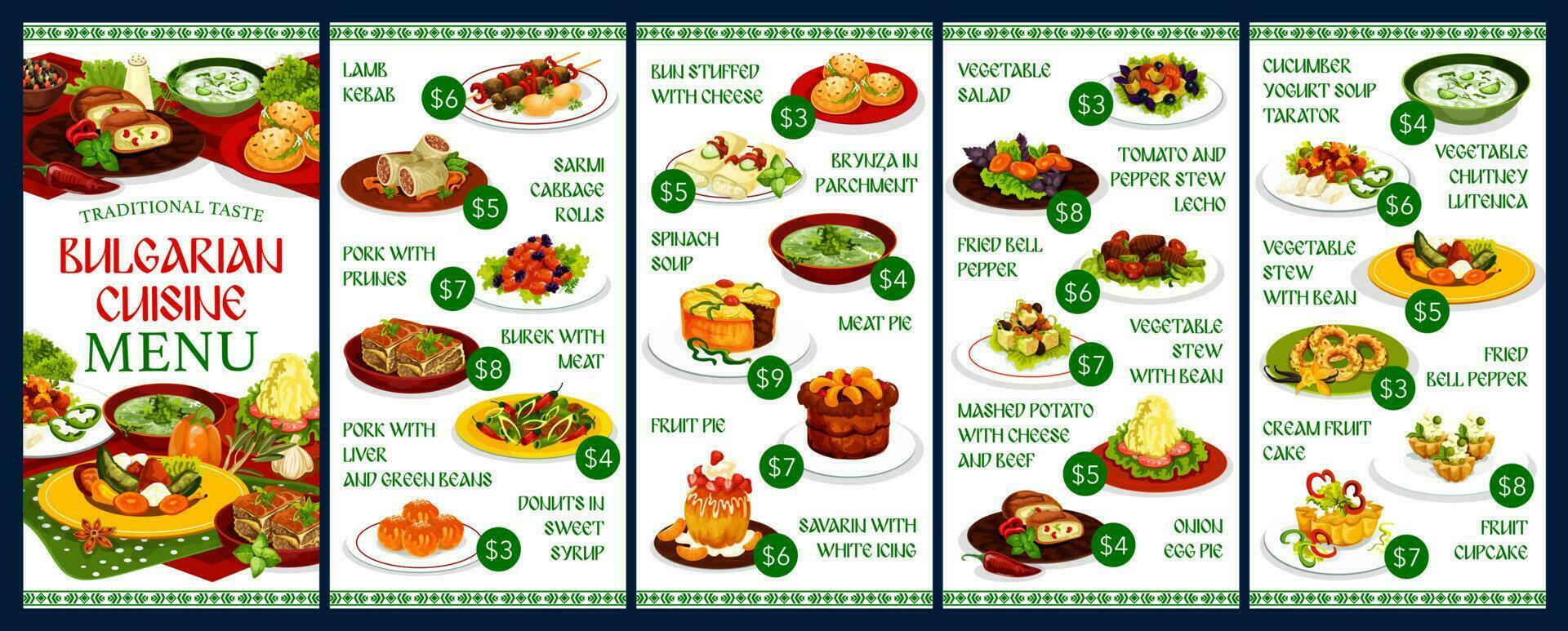 Bulgarian cuisine food, restaurant menu template vector