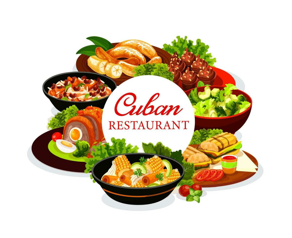 Cuban cuisine traditinal food round vector banner