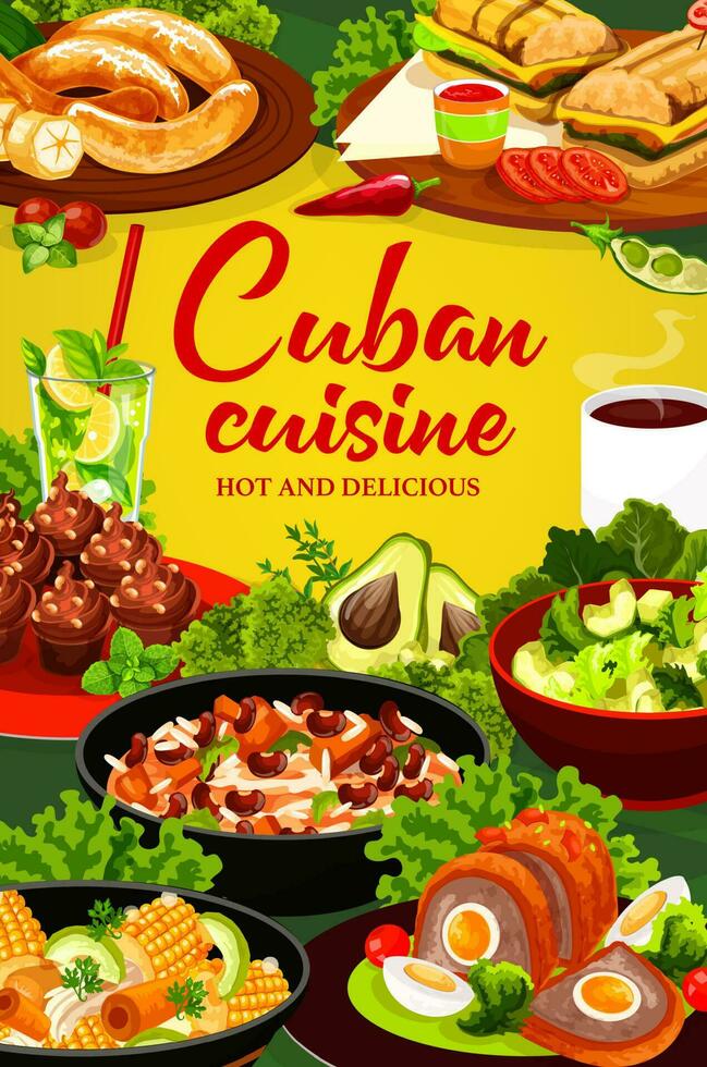 Cuban cuisine traditional meals vector