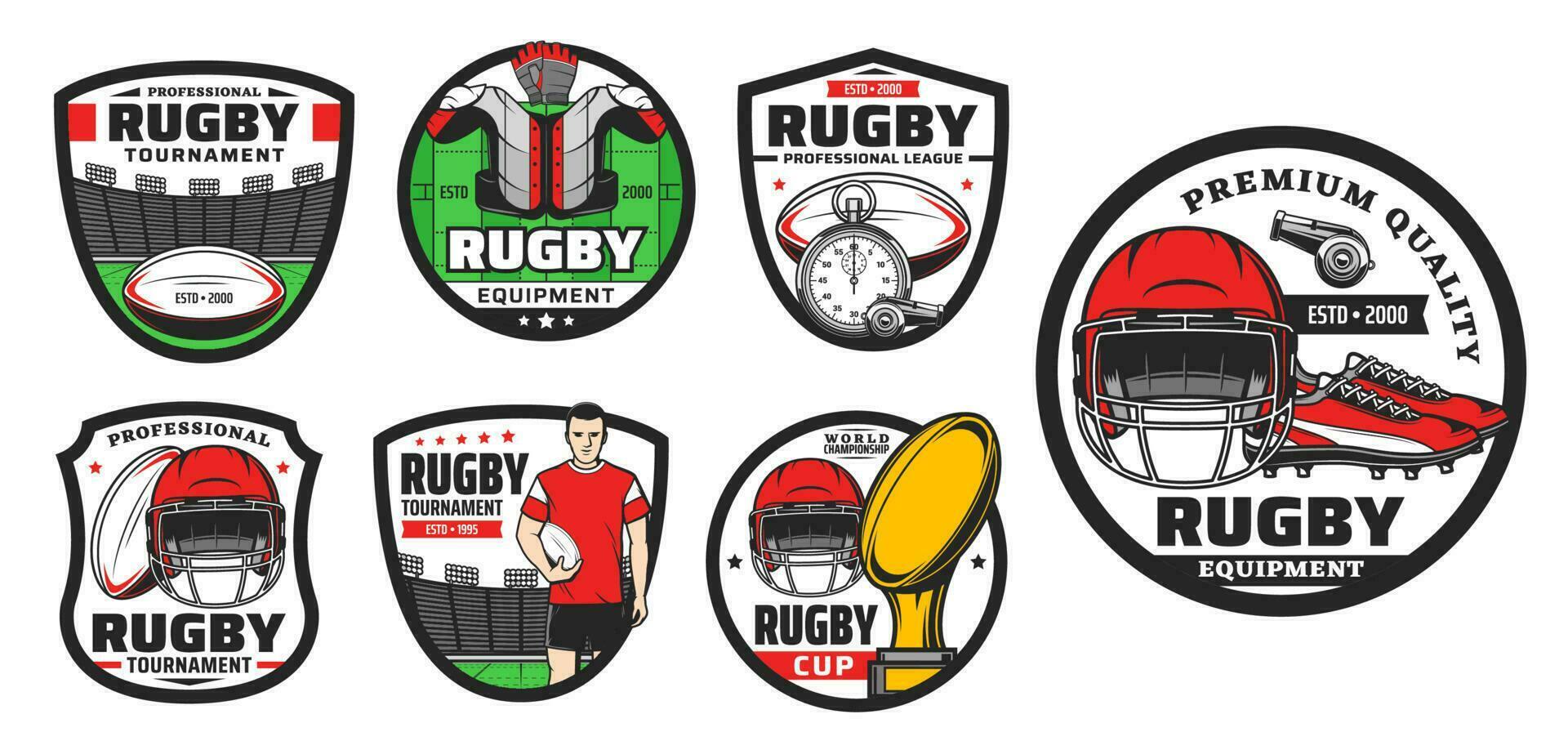 Rugby football sport game icons set vector
