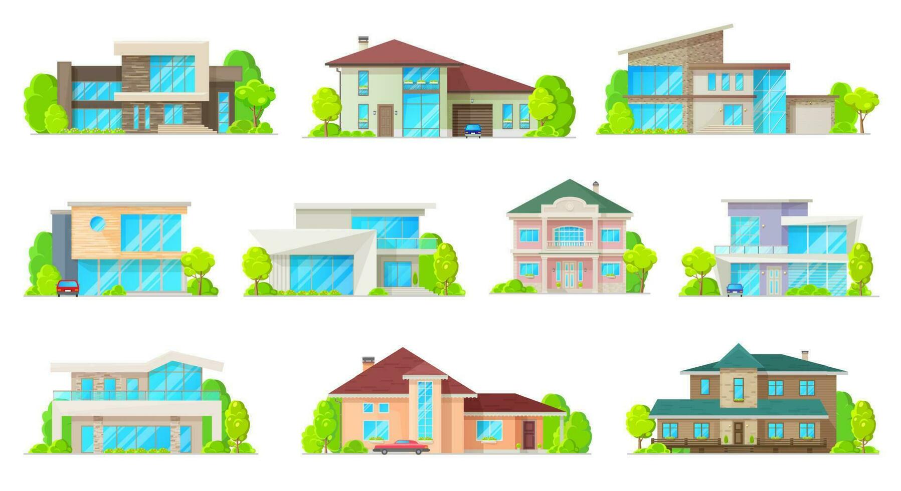 Residential real estate, private houses buildings vector