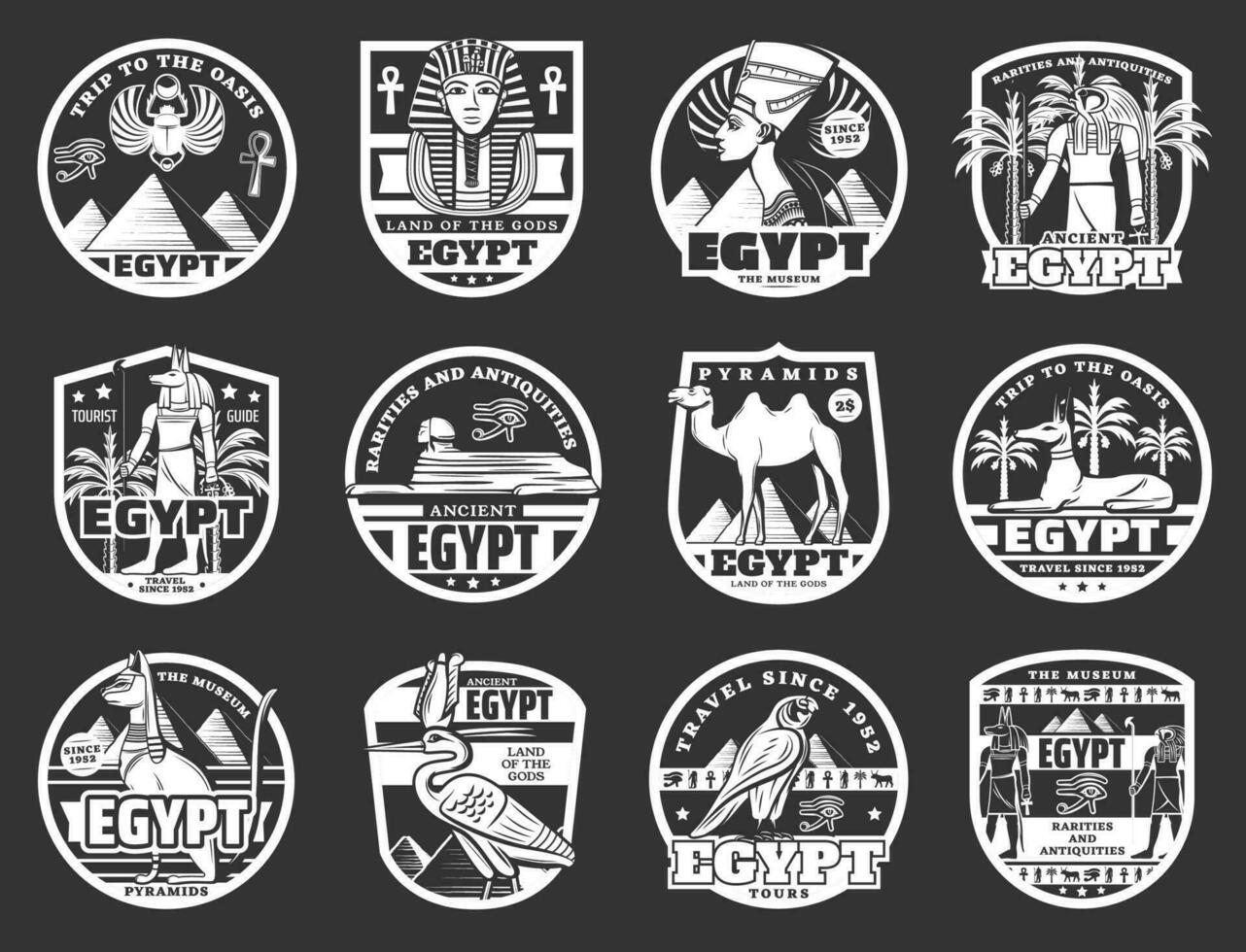Ancient Egyptian pharaoh, gods and travel icons vector