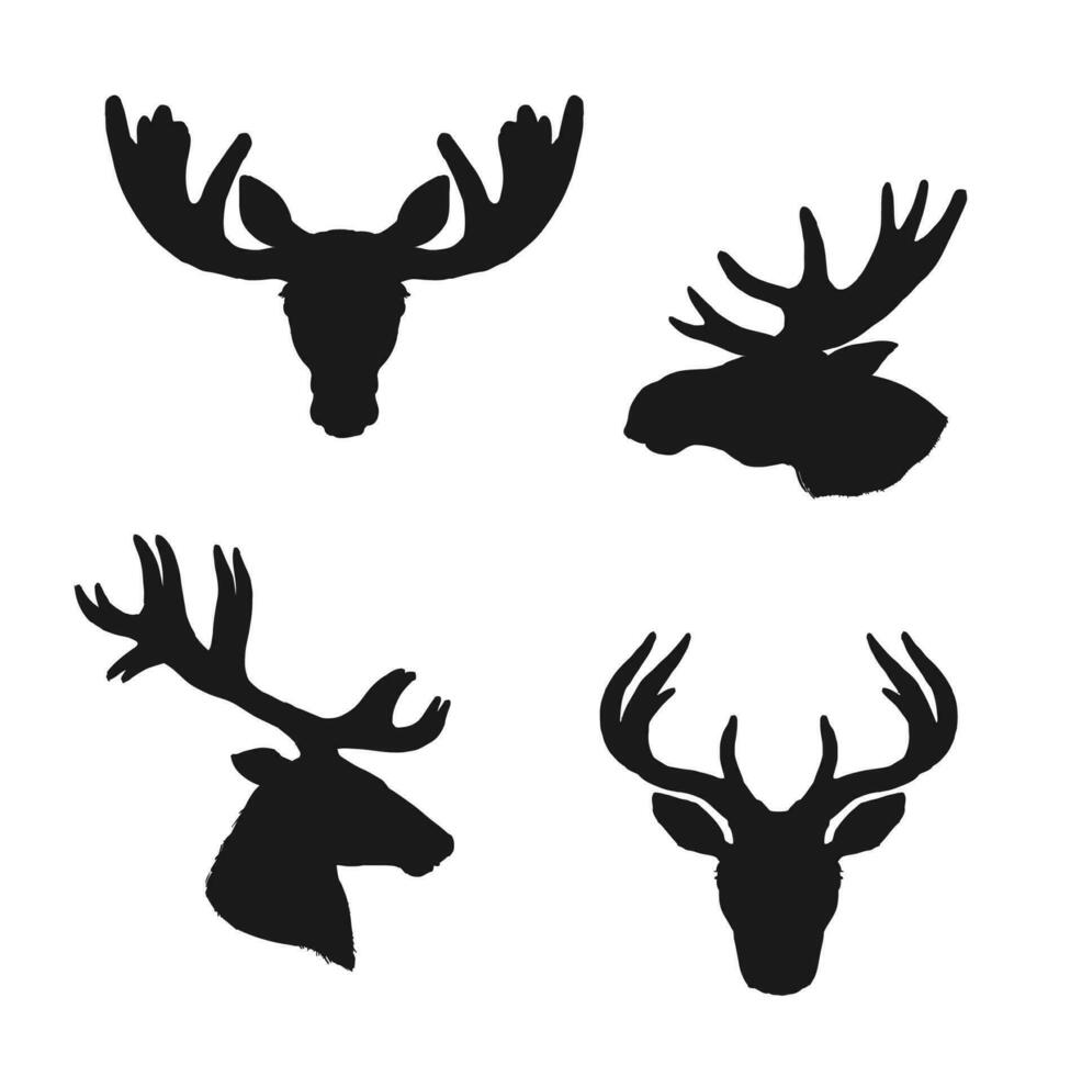 Elk moose, deer silhouettes, animals hunting icons vector