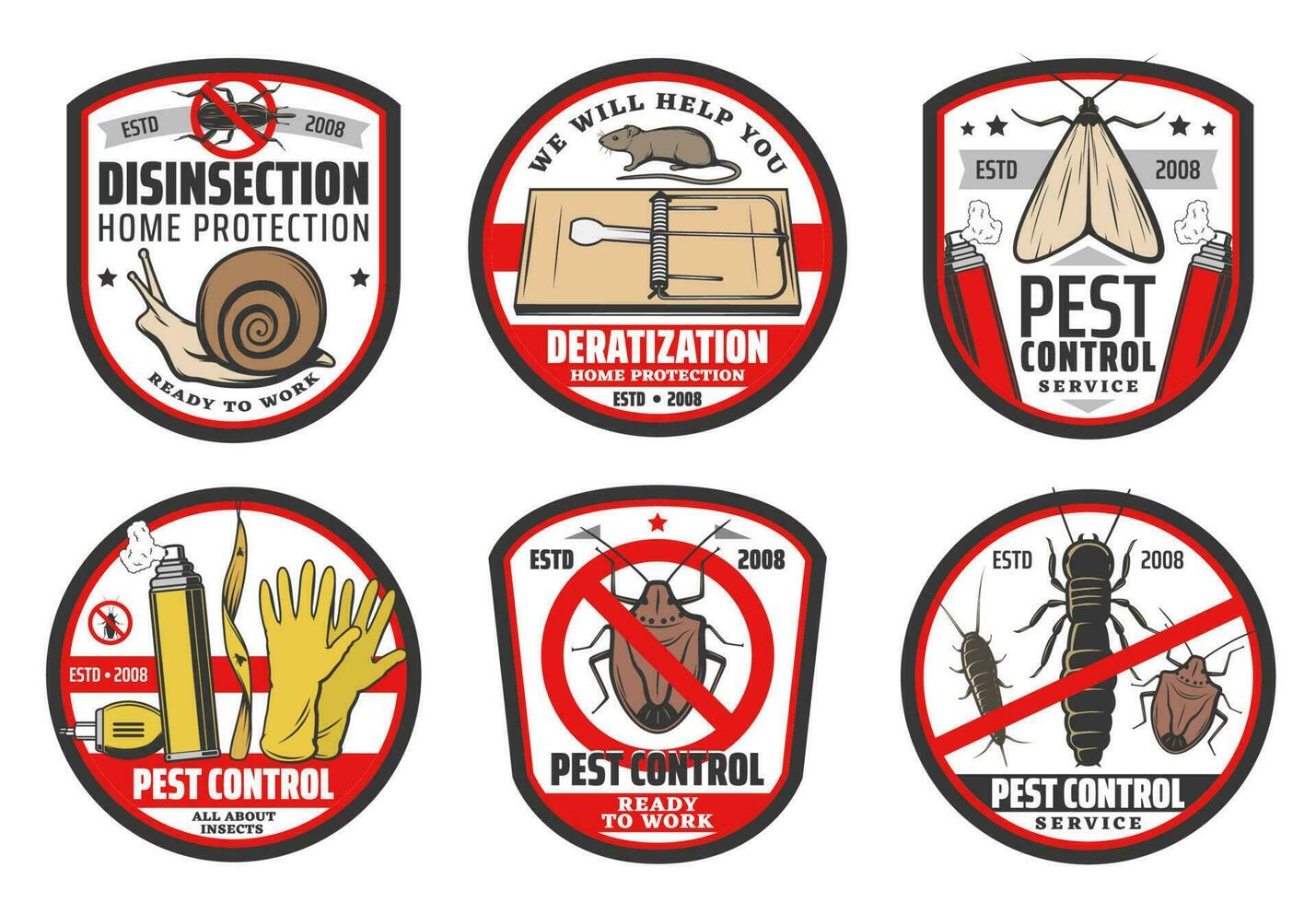 Pest control icons, insects disinfection service vector