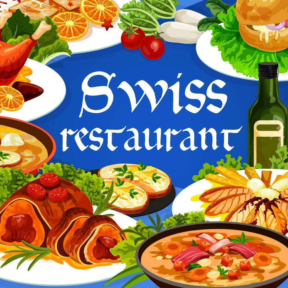 Swiss food cuisine meals cartoon vector poster