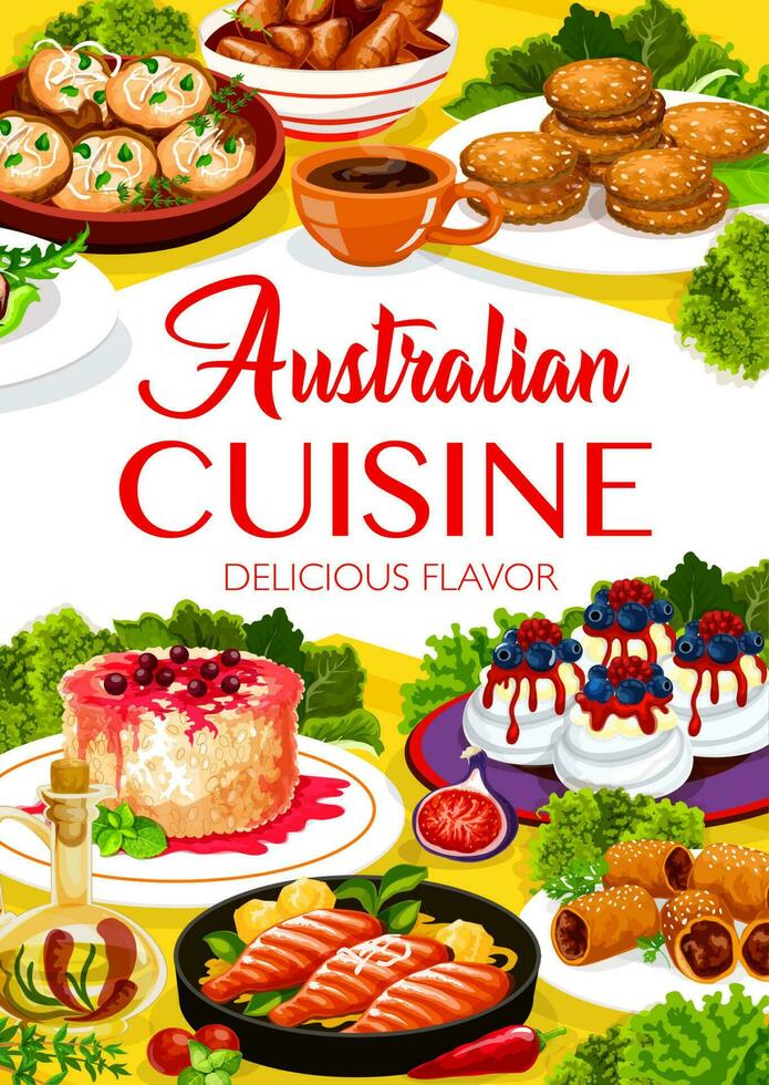 australiano cocina comidas menú cubrir vector