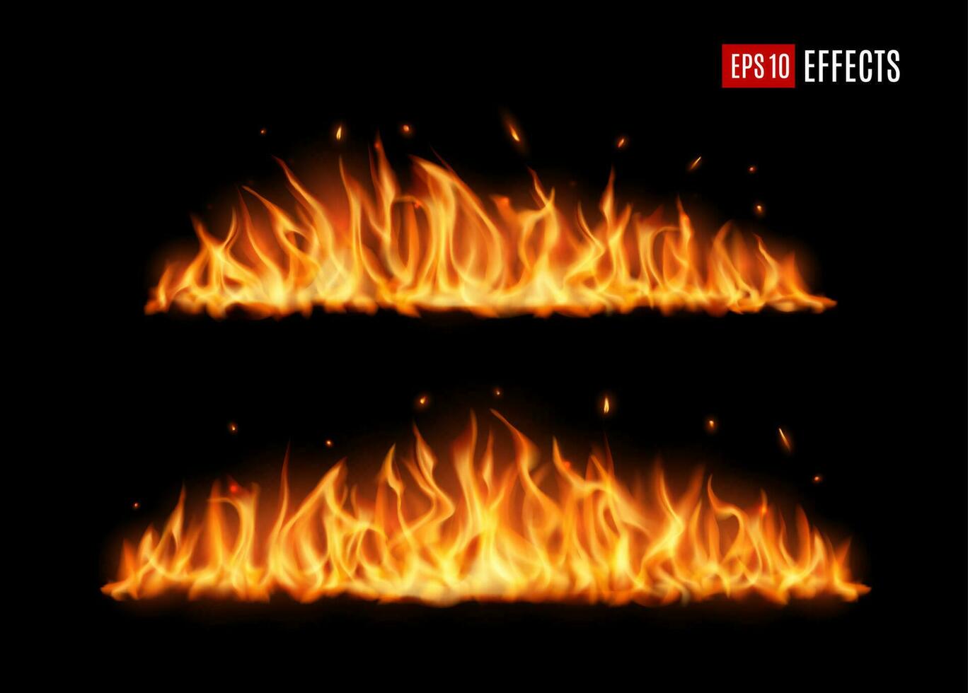 Long burning fire tongues, realistic vector flame