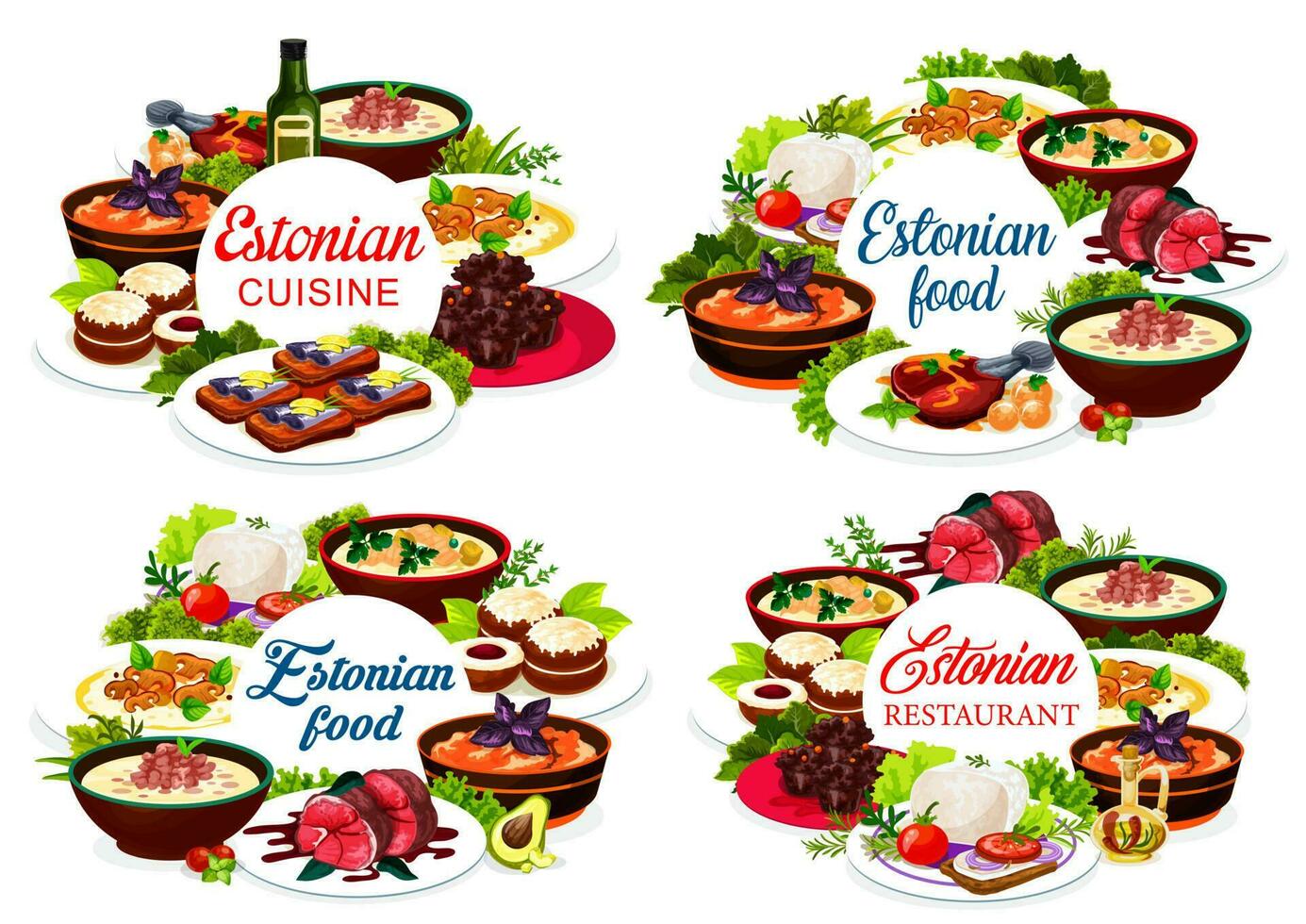 Estonian cuisine vector Estonia food round frames