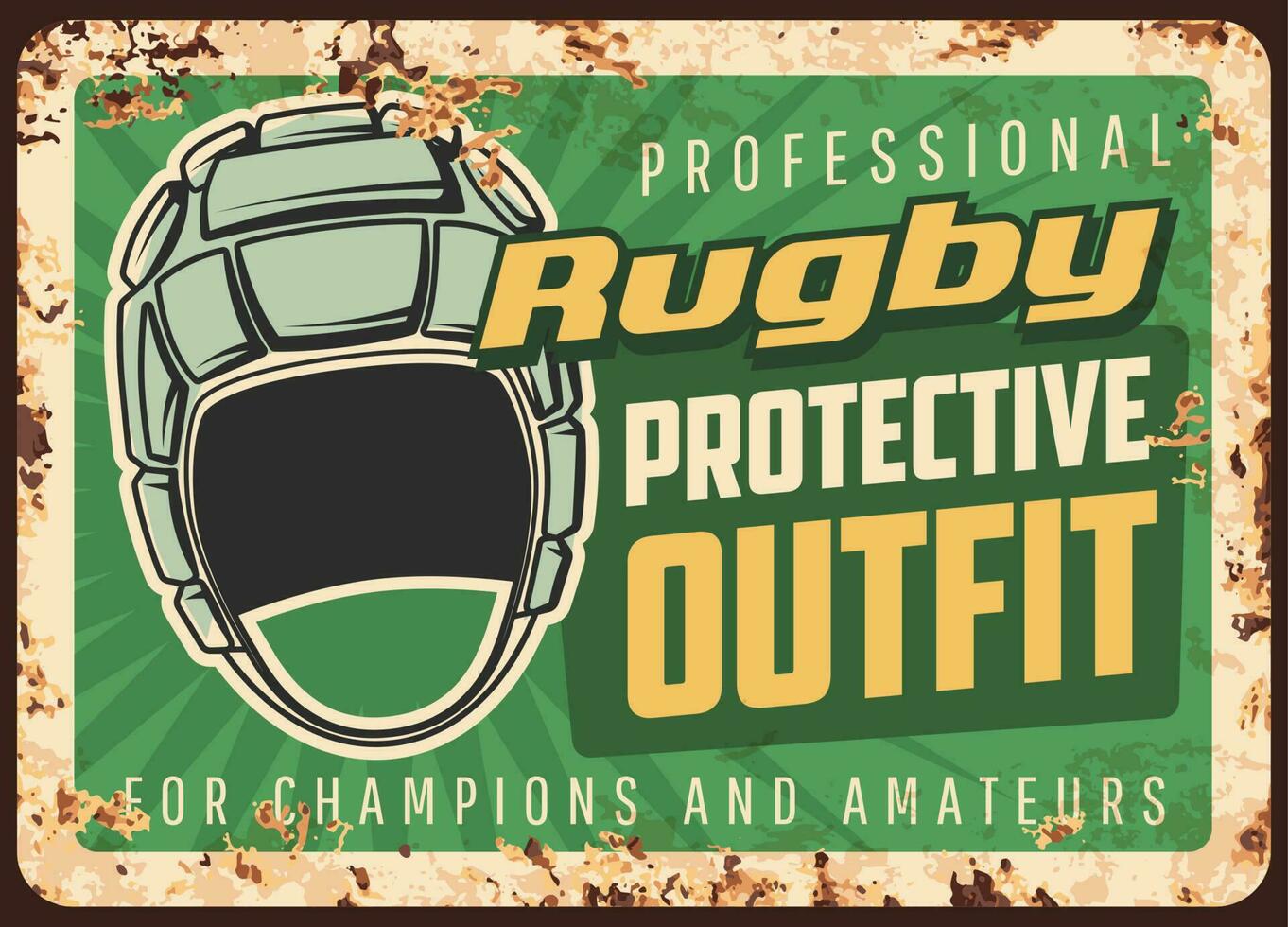 Rugby protective outfit rusty metal vector plate